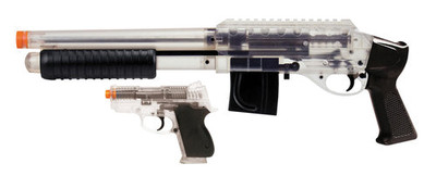 Mossberg spring pump action shotgun with m590 cruiser kit in clear