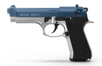 Retay Mod 92 - 9MM Blank Firing Pistol in Chrome & Blue 