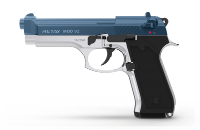 Retay Mod 92 - 9MM Blank Firing Pistol in Nickel & Blue 