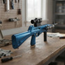 Close-up of the Vigor 8910B Beretta Cx4 Storm Replica in Blue on a workbench. Close-up of the Vigor 8910B Beretta Cx4 Storm Replica in Blue on a workbench.