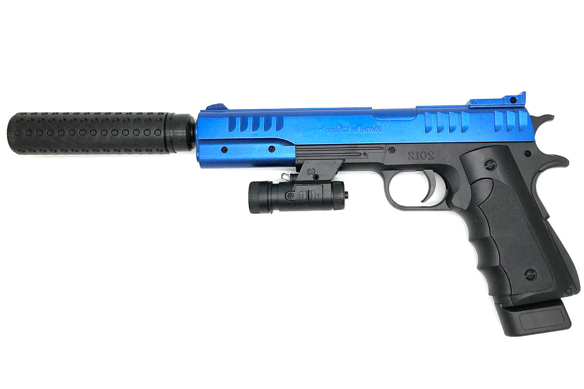 Vigor 2012A2 Pistol with Silencer and Laser Sight in Blue bbguns4less