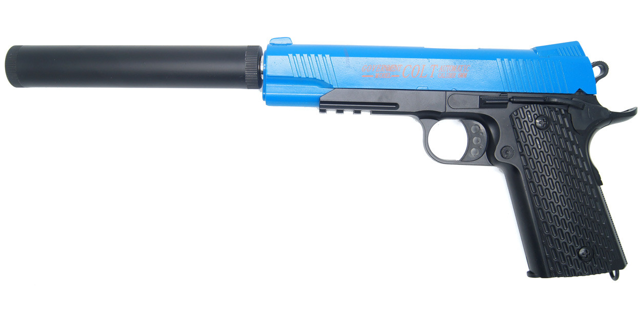 CYMA C10A+ Colt Government Model Pistol in Full Metal With Silencer