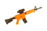 A rear-facing side view of the Well D92 - M16 Carbine Fully automatic BB gun in Orange showing the mounted scope.