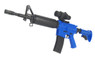 A slight angle view of the Well D92 - M16 Carbine Fully automatic BB gun in Blue featuring the front sight post.