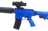 Detail view of the receiver, trigger, and black magazine on the Well D92 - M16 Carbine Fully automatic BB gun in Blue.