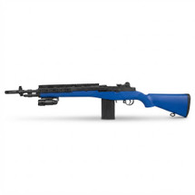 AGM A160-A2 Socom M14 Spring Action Sniper Rifle in Blue, side view on a white background