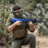 AGM A160-A2 Socom M14  Spring Action Sniper Rifle in Blue held by a masked player outdoors