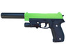 Galaxy G26A P226 Metal Pistol inc Laser Sight & Silencer in Radioactive Green