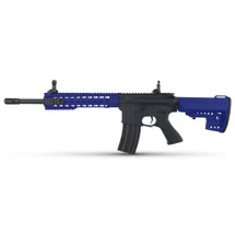 Side profile of the Cyma CM615 AEG Keymod hand-guard Rifle In blue on a plain white background.