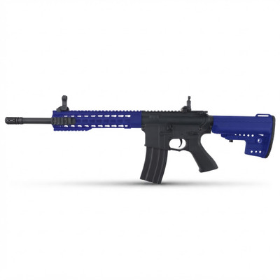 Side profile of the Cyma CM615 AEG Keymod hand-guard Rifle In blue on a plain white background.