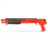 Double Eagle M309 Pump Action Shotgun in Red, side view showing the black pump grip and top rail on a white background Double Eagle M309 Pump Action Shotgun in Red, side view showing the black pump grip and top rail on a white background
