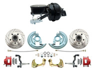 1964-74 GM A, F, X  Disc Brake Kit- Drilled/Slotted Rotors, Red Powder Coated Calipers Oval Style Master Cylinder