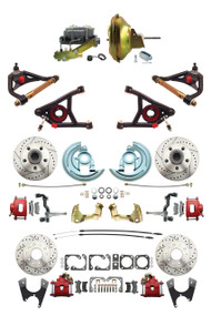 GM 1967-72 A-Body Front & Rear Disc Brakes, Red PC Calipers, 11" Power & Control Arm Package