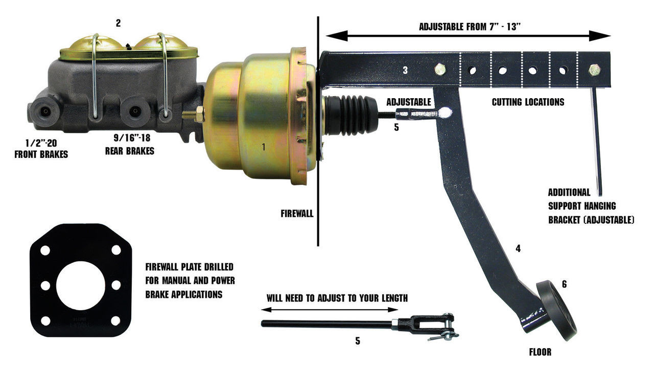 PBU6001 - Under-Dash Brake Pedal Assembly- 8" Dual - Pirate Jack