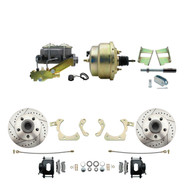 DBK5964LXB-GMFS2-205 - 1959-1964 GM Full Size Front Disc Brake Kit Black Powder Coated Calipers Drilled/Slotted Rotors (Impala, Bel Air, Biscayne) & 8" Dual Zinc Booster Conversion Kit w/ Cast Iron Master Cylinder Left Mount Disc/ Drum Proportioning