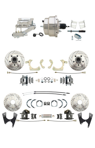 DBK59641012FSLX-GMFS2-329 - 1959-1964 GM Full Size Disc Brake Kit Drilled/Slotted Rotors (Impala, Bel Air, Biscayne) & 8" Dual Chrome Booster Conversion Kit w/ Flat Top Chrome Master Cylinder Left Mount Disc/ Drum Proportioning Valve Kit