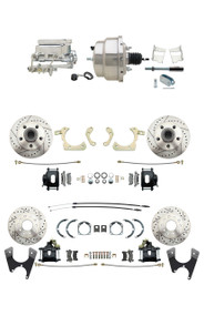 DBK59641012FSLXB-GMFS2-328 - 1959-1964 GM Full Size Front & Rear Power Disc Brake Kit Black Powder Coated Calipers Drilled/Slotted Rotors (Impala, Bel Air, Biscayne) & 8" Dual Chrome Booster Conversion Kit w/ Flat Top Chrome Master Cylinder Bottom Mo