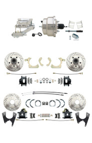 DBK59641012FSLXB-GMFS2-329 - 1959-1964 GM Full Size Front & Rear Power Disc Brake Kit Black Powder Coated Calipers Drilled/Slotted Rotors (Impala, Bel Air, Biscayne) & 8" Dual Chrome Booster Conversion Kit w/ Flat Top Chrome Master Cylinder Left Moun