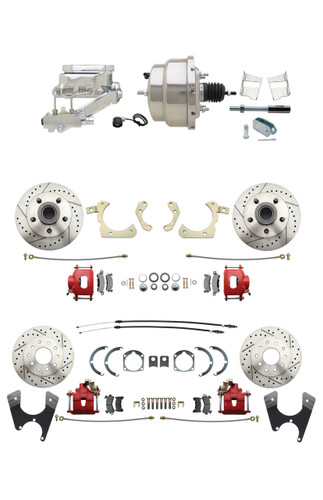 1959-64 Impala 4 Wheel Power Disc Brake Kit, Red/Chrome