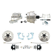 DBK6568LXB-GMFS3-311 - 1965-1968 GM Full Size Front Disc Brake Kit Black Powder Coated Calipers Drilled/Slotted Rotors (Impala, Bel Air, Biscayne) & 8" Dual Chrome Booster Conversion Kit w/ Chrome Master Cylinder Left Mount Disc/ Drum Proportioning V