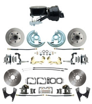 DBK64721012-GM-411 - 1964-1972 GM A Body Front & Rear Power Disc Brake Conversion Kit Standard Rotors w/ tandem 8" Dual Powder Coated Black Booster Kit