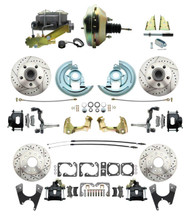 DBK64721012LXB-GM-217 - 1964-1972 GM A Body Front & Rear Power Disc Brake Conversion Kit Drilled & Slotted & Powder Coated Black Calipers Rotors w/9" Dual Zinc Booster Kit