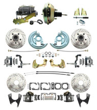 DBK64721012LX-GM-217 - 1964-1972 GM A Body Front & Rear Power Disc Brake Conversion Kit Drilled & Slotted Rotors w/ w/ 9" Dual Zinc Booster Kit