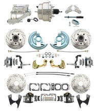DBK64721012LX-GM-328 - 1964-1972 GM A Body Front & Rear Power Disc Brake Conversion Kit Drilled & Slotted Rotors w/8" Dual Chrome Flat Top Booster Kit