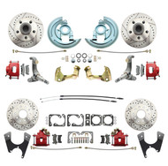 DBK62671012LX-R  - 1962-1967 Chevrolet Nova Front & Rear Disc Brake Conversion Kit Drilled & Slotted Rotors & Powder Coated Red Calipers