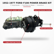 1957-77 F100 Ford Truck 7" Single Pwr Brake Booster Master Cylinder, Drum Drum