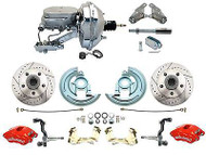 1964-1972 Disc Brake Kit 9" Chrome Booster Wilwood Front Red Calipers & Rotors