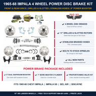 1965-68 Chevy Impala 4 wheel power disc brake kit with drilled and slotted rotors, 8 inch booster, master cylinder and proportioning valve