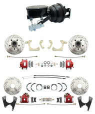 1959-1964 Impala Front/ Rear Disc Brake Kit Black Oval Master Kit & Red Calipers