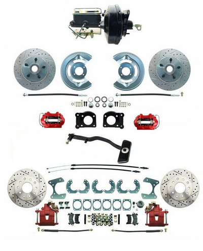 1967-1969 Mustang Front and Rear Disc Brake conversion kit with Red PC Calipers