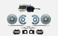 Front Power Disc Conversion for 1964-1966 Mustang / Falcon w/ V8 & Automatic Transmission, Cross Drilled & Slotted Rotors, Black Powder Coated Calipers