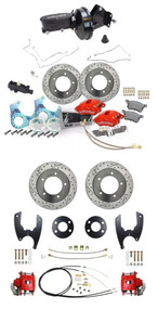 1982-86 Fits Jeep CJ7 CJ5 9" Power Brake, Front Disc Brake Kit, Red Wilwood Front Calipers,  w/ Rear Disc Brake Conversion for AMC20 Rear End, Including Lines