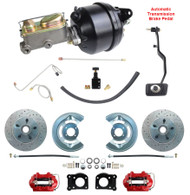1967-69 Ford Mustang Performance D/S Disc Brake Conversion w/ 8" Dual Power Booster, Red Powder Coated Calipers