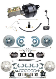 1967-69 Mustang Front & Rear Disc Brake Kit w/ 8" Dual Power Booster, BLK PC Calipers