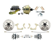 Front power disc brakes for 1955-58 Chevy Bel Air, 210, 150 & Nomad: drilled & slotted rotors, stainless hoses, 8" zinc booster & cast iron master.