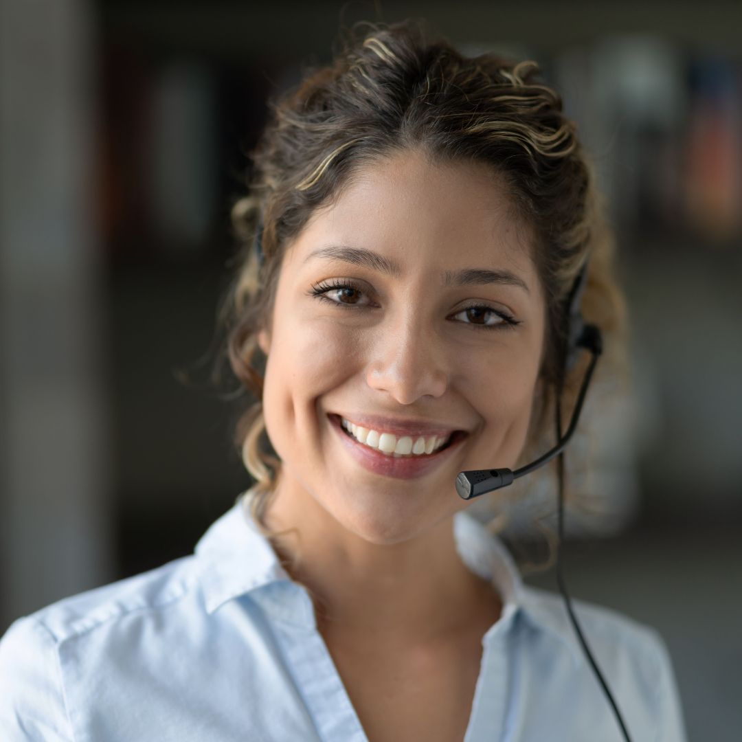 A smiling customer service representative