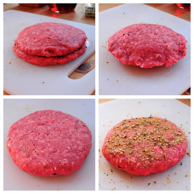 stuffed uncooked beef patty burger with blue cheese