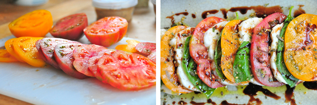 sliced tomato mozzarela and basil with all natural french seasonings