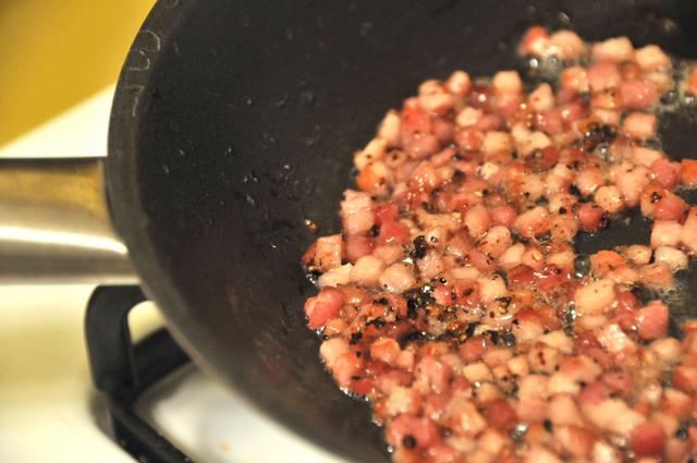 pancetta with pepper in a hot pan