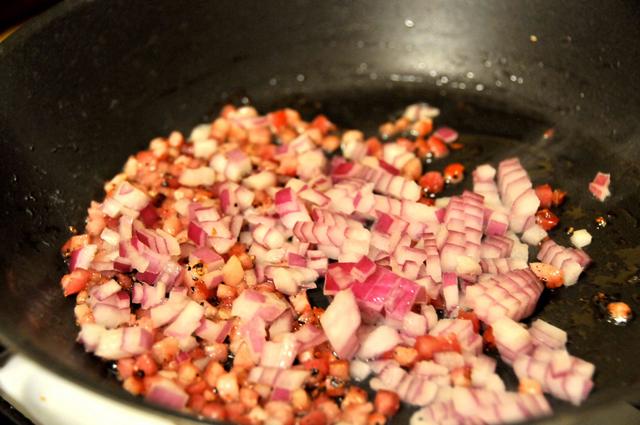 pancetta with diced red onions