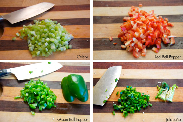 chopped celery, bell pepper, jalapeno