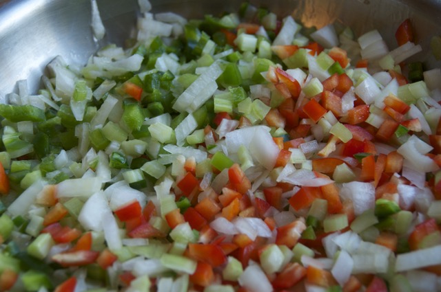 saute bell peppers, jalapeno, onions