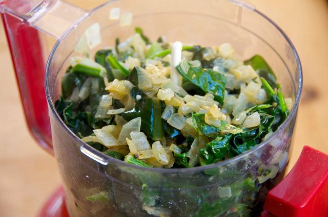 sauteed kale, onion, spinach in food processor