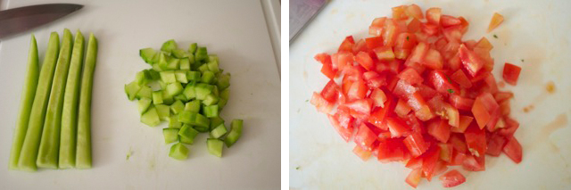 chopped tomatoes and cucumbers