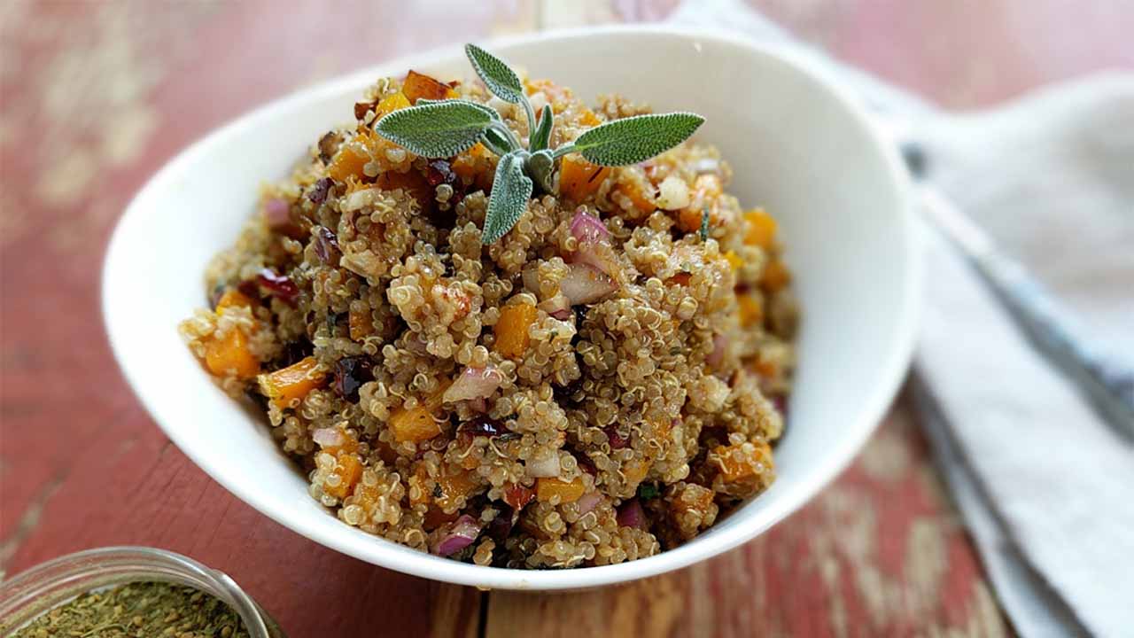 Thanksgiving Quinoa with Butternut Squash, Cranberries, Pecans and