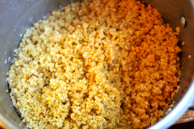 cooked quinoa in a large pot